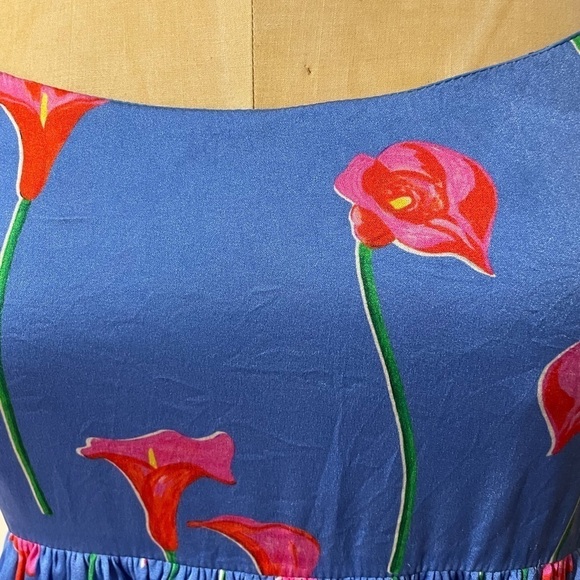 Caroline Constas Silk Top Med Softgirl Nadine Ruffle Floral Tank Print Blue - Picture 6 of 13